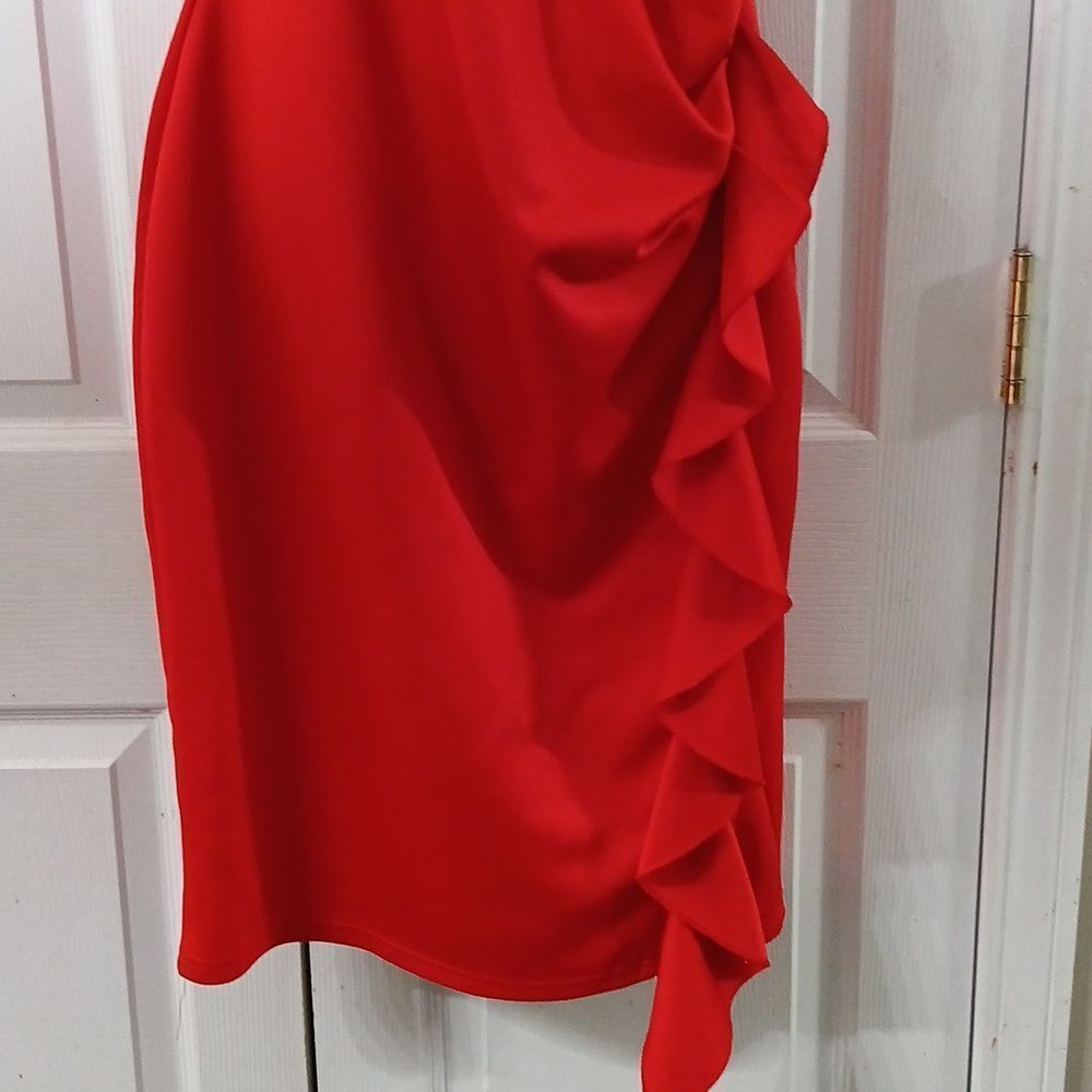 Holiday red ruffle side cinched holiday Christmas party  dress  Sz XL NWOT - Picture 2 of 10